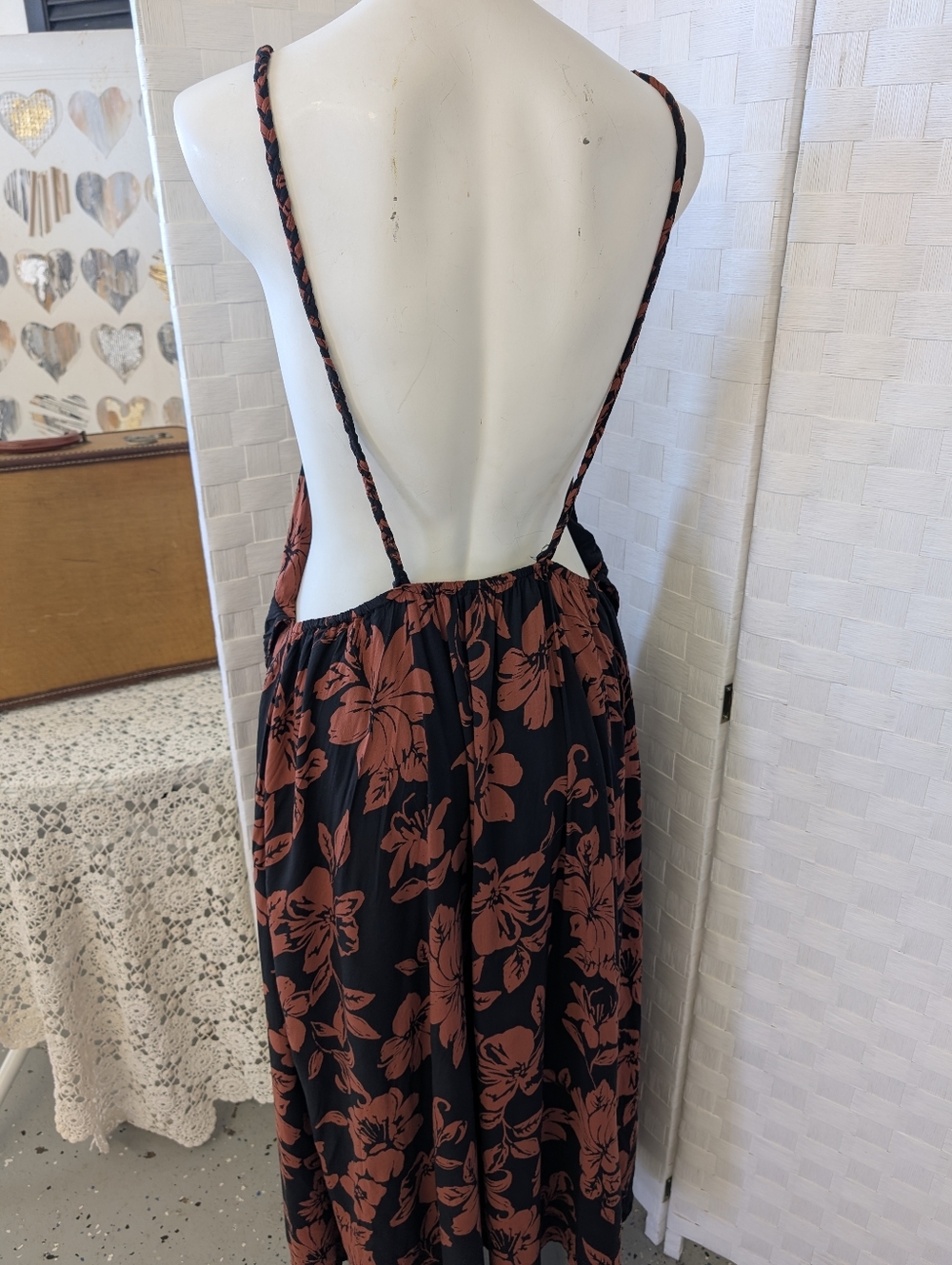 FREE PEOPLE Black Floral Button-Front Maxi Dress -Terra Cotta Rust Floral XL - Picture 4 of 6